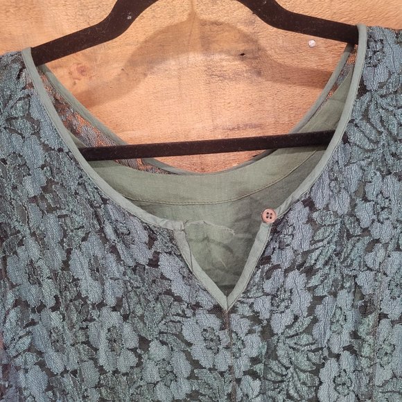 Vintage forest green lace dress with cotton slip - Picture 7 of 9